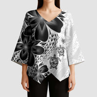 Polynesia Romantic Valentine Kimono Sleeve Blouse Sea Turtle Couple With White Plumeria LT05 - Polynesian Pride