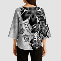 Polynesia Romantic Valentine Kimono Sleeve Blouse Sea Turtle Couple With White Plumeria LT05 - Polynesian Pride