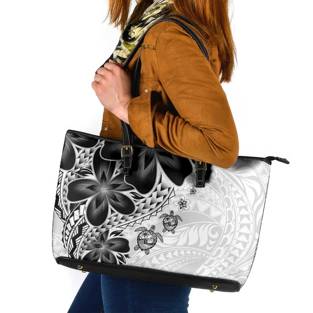 Polynesia Romantic Valentine Leather Tote Bag Sea Turtle Couple With White Plumeria LT05 White - Polynesian Pride