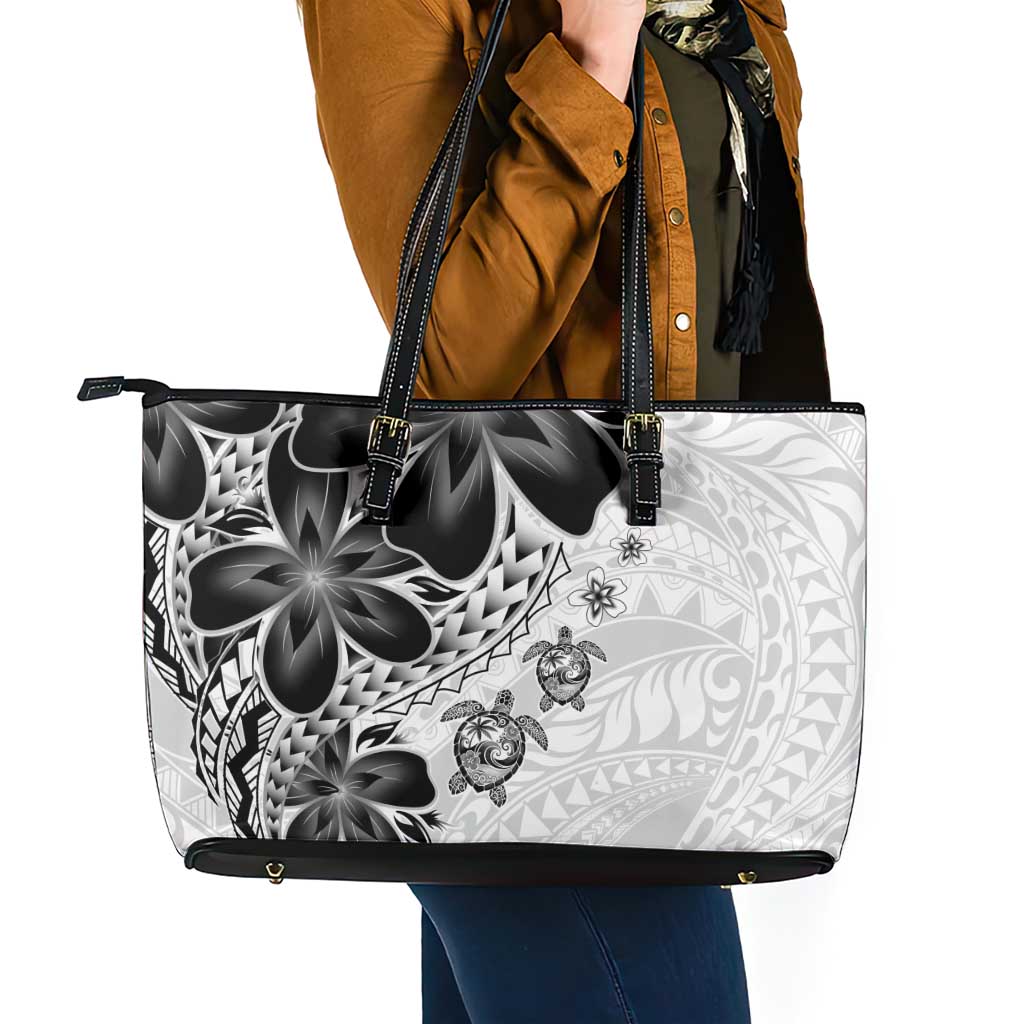 Polynesia Romantic Valentine Leather Tote Bag Sea Turtle Couple With White Plumeria LT05 - Polynesian Pride