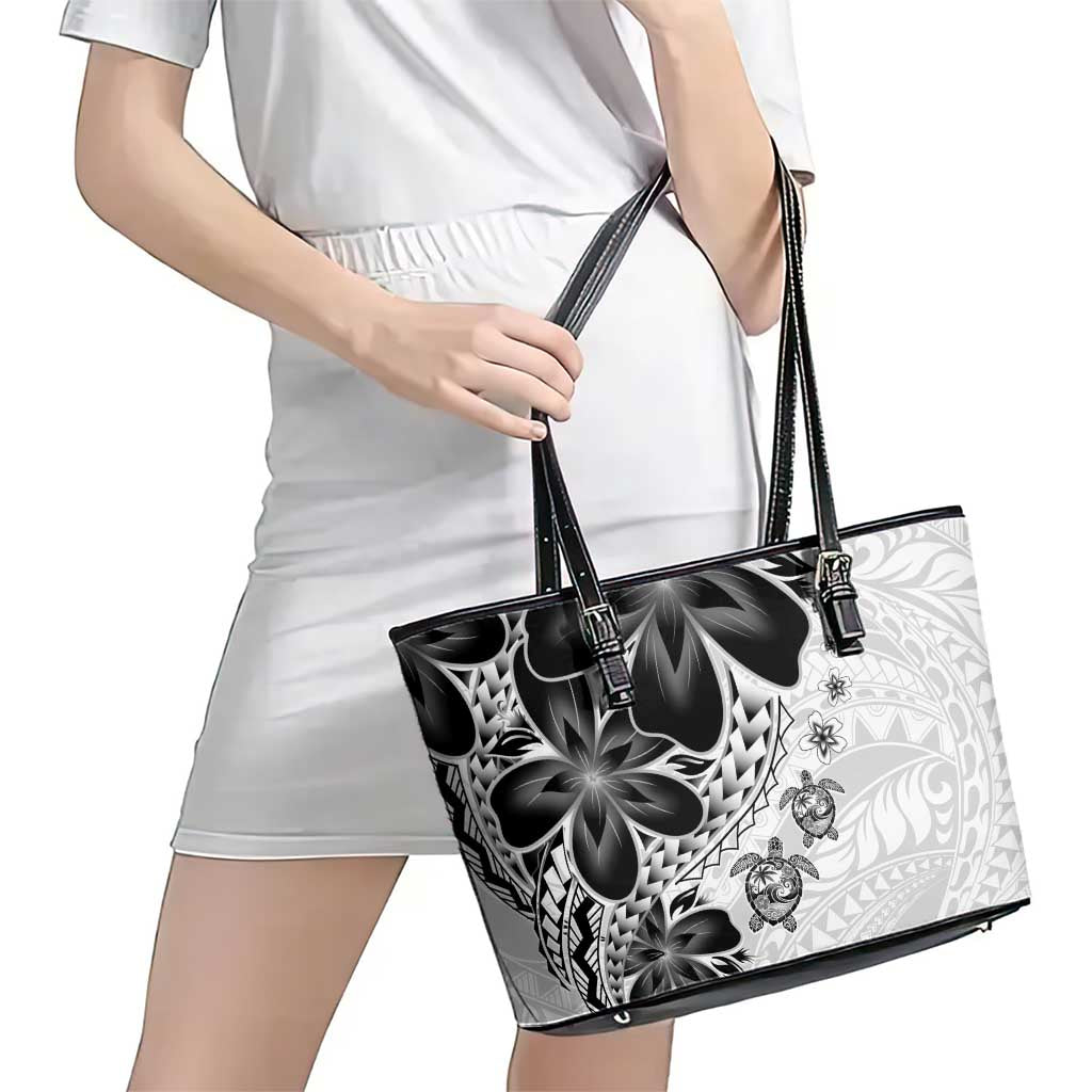 Polynesia Romantic Valentine Leather Tote Bag Sea Turtle Couple With White Plumeria LT05 - Polynesian Pride