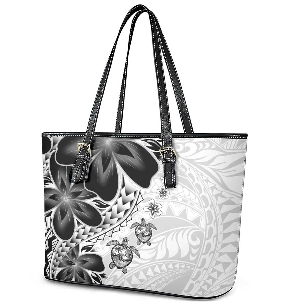 Polynesia Romantic Valentine Leather Tote Bag Sea Turtle Couple With White Plumeria LT05 - Polynesian Pride