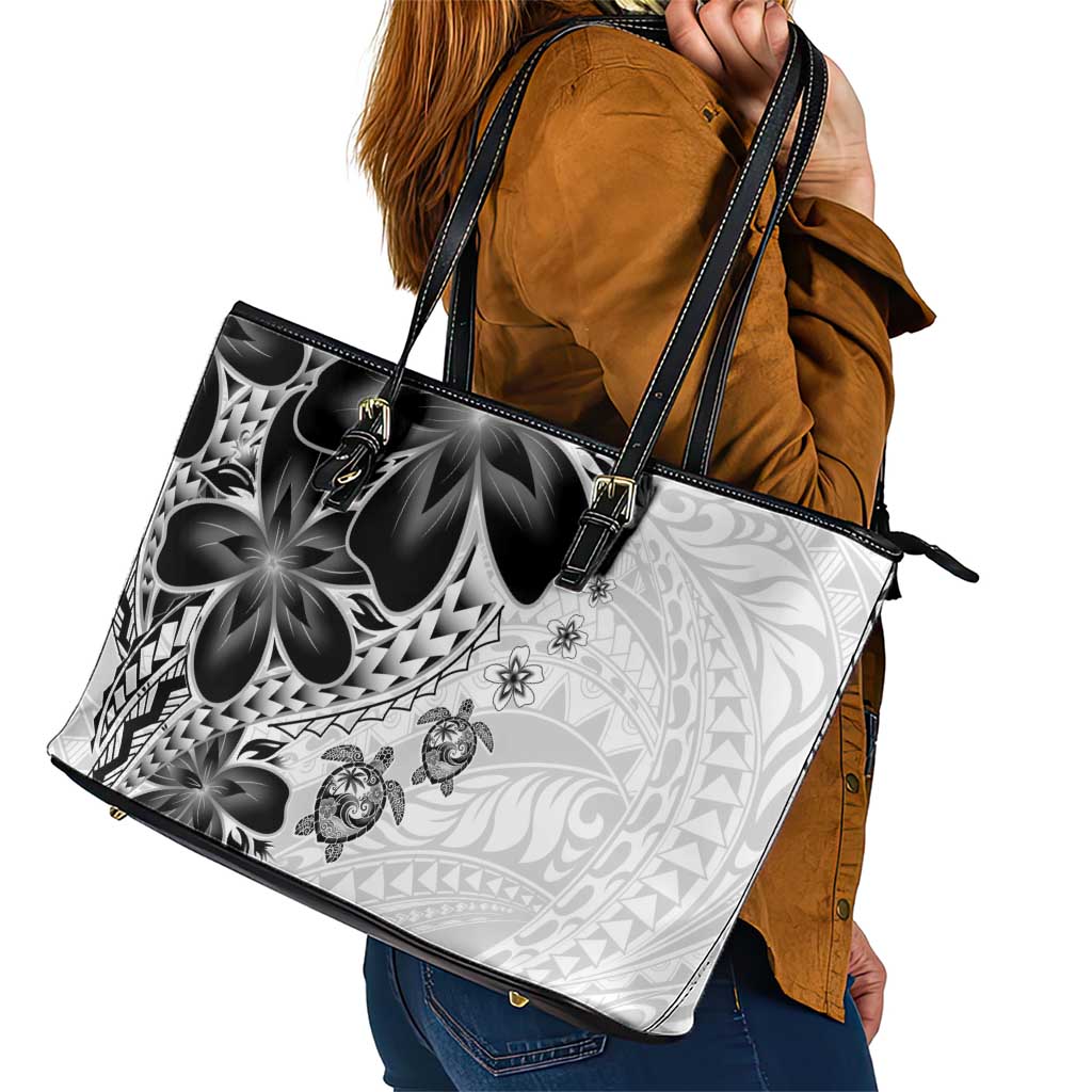Polynesia Romantic Valentine Leather Tote Bag Sea Turtle Couple With White Plumeria LT05 - Polynesian Pride