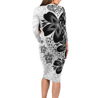 Polynesia Romantic Valentine Long Sleeve Bodycon Dress Sea Turtle Couple With White Plumeria LT05 - Polynesian Pride