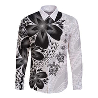 Polynesia Romantic Valentine Long Sleeve Button Shirt Sea Turtle Couple With White Plumeria LT05 Unisex White - Polynesian Pride