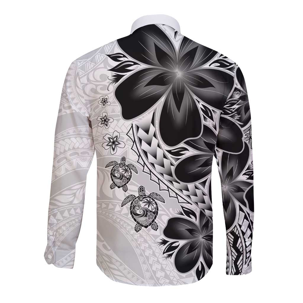 Polynesia Romantic Valentine Long Sleeve Button Shirt Sea Turtle Couple With White Plumeria LT05 - Polynesian Pride