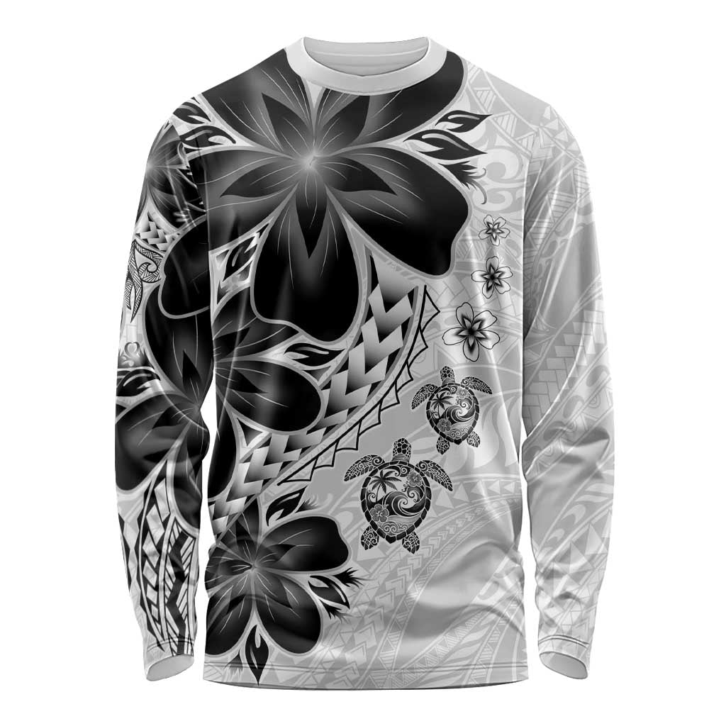 Polynesia Romantic Valentine Long Sleeve Shirt Sea Turtle Couple With White Plumeria LT05 Unisex White - Polynesian Pride