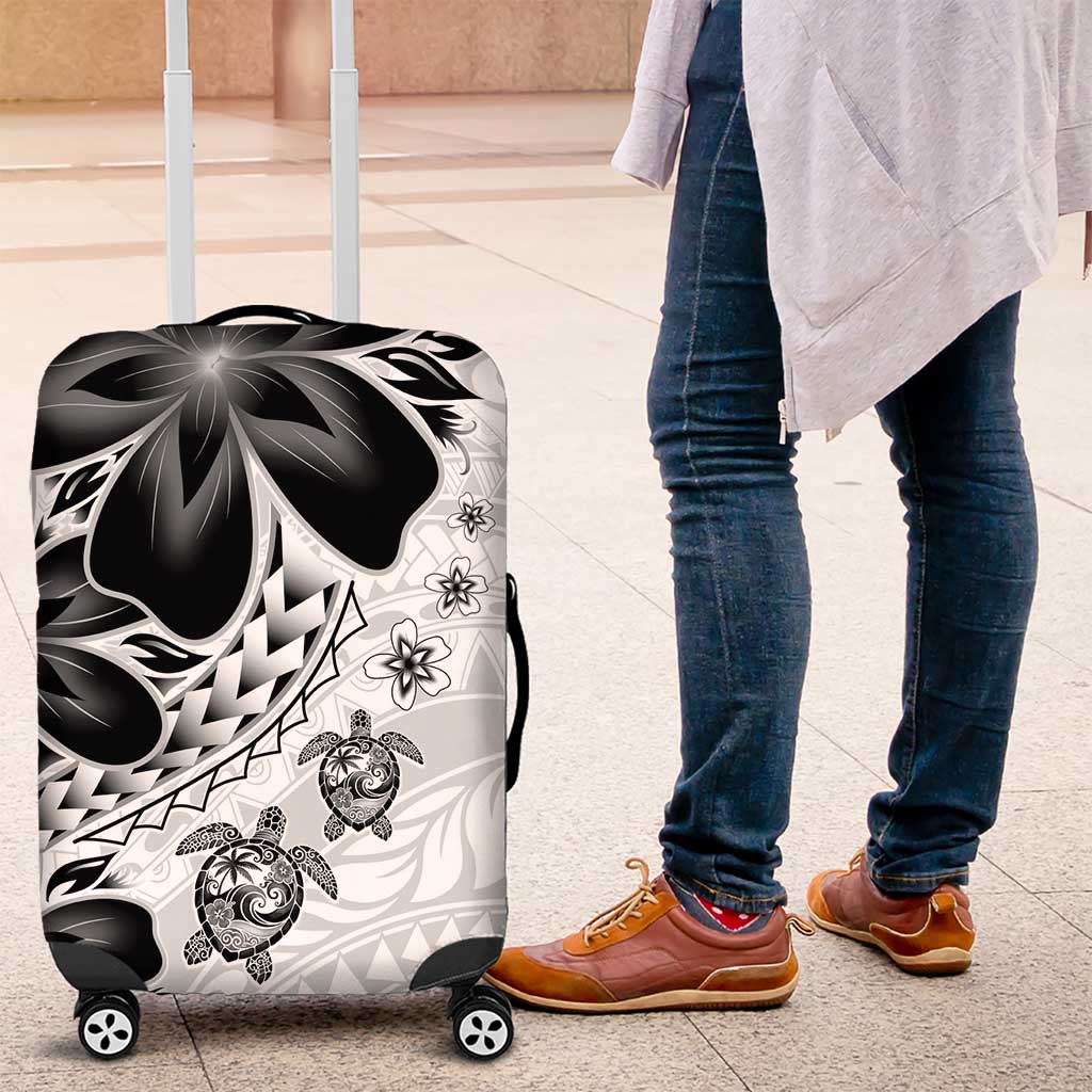 Polynesia Romantic Valentine Luggage Cover Sea Turtle Couple With White Plumeria LT05 White - Polynesian Pride