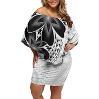 Polynesia Romantic Valentine Off Shoulder Short Dress Sea Turtle Couple With White Plumeria LT05 Women White - Polynesian Pride
