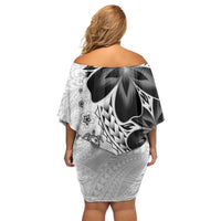 Polynesia Romantic Valentine Off Shoulder Short Dress Sea Turtle Couple With White Plumeria LT05 - Polynesian Pride