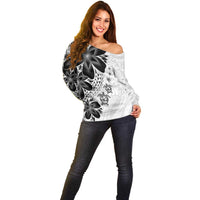 Polynesia Romantic Valentine Off Shoulder Sweater Sea Turtle Couple With White Plumeria LT05 - Polynesian Pride