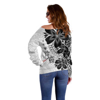 Polynesia Romantic Valentine Off Shoulder Sweater Sea Turtle Couple With White Plumeria LT05 - Polynesian Pride