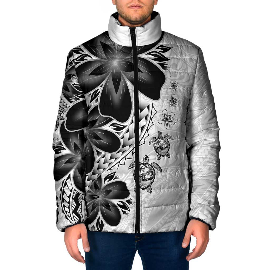 Polynesia Romantic Valentine Padded Jacket Sea Turtle Couple With White Plumeria LT05 Men White - Polynesian Pride