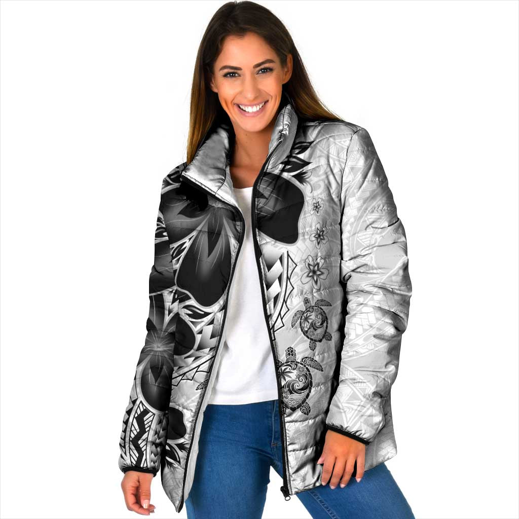 Polynesia Romantic Valentine Padded Jacket Sea Turtle Couple With White Plumeria LT05 Women White - Polynesian Pride