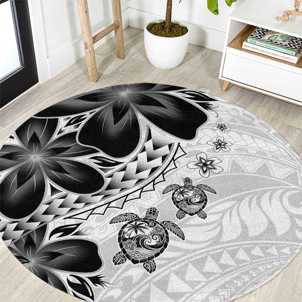 Polynesia Romantic Valentine Round Carpet Sea Turtle Couple With White Plumeria LT05 White - Polynesian Pride