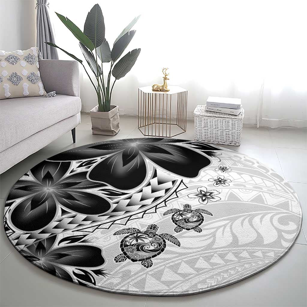 Polynesia Romantic Valentine Round Carpet Sea Turtle Couple With White Plumeria LT05 - Polynesian Pride