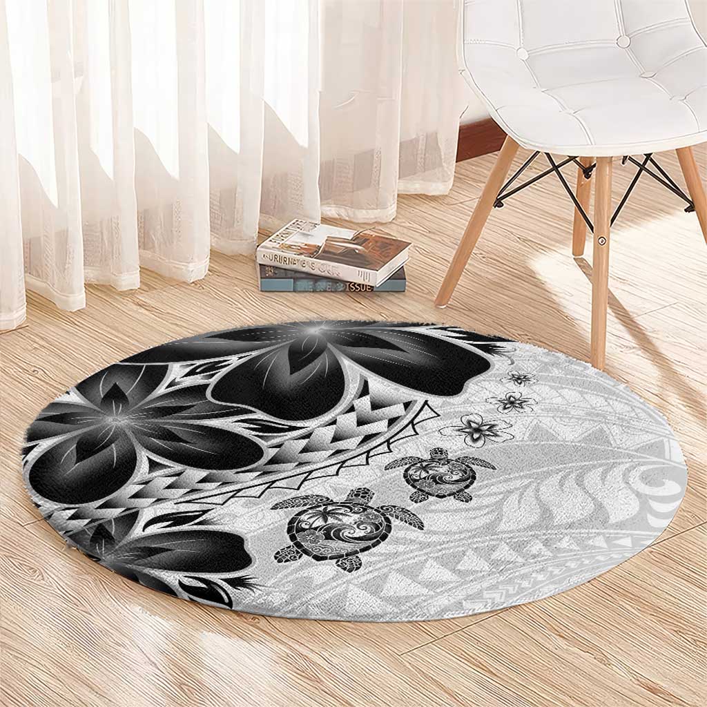 Polynesia Romantic Valentine Round Carpet Sea Turtle Couple With White Plumeria LT05 - Polynesian Pride
