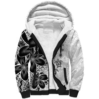 Polynesia Romantic Valentine Sherpa Hoodie Sea Turtle Couple With White Plumeria LT05 Unisex White - Polynesian Pride