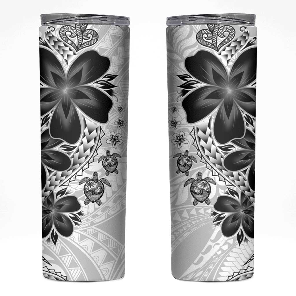 Polynesia Romantic Valentine Skinny Tumbler Sea Turtle Couple With White Plumeria LT05 White - Polynesian Pride