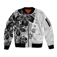 Polynesia Romantic Valentine Sleeve Zip Bomber Jacket Sea Turtle Couple With White Plumeria