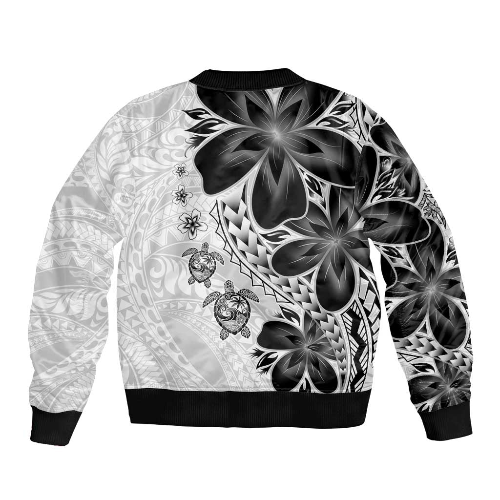 Polynesia Romantic Valentine Sleeve Zip Bomber Jacket Sea Turtle Couple With White Plumeria