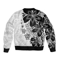 Polynesia Romantic Valentine Sleeve Zip Bomber Jacket Sea Turtle Couple With White Plumeria