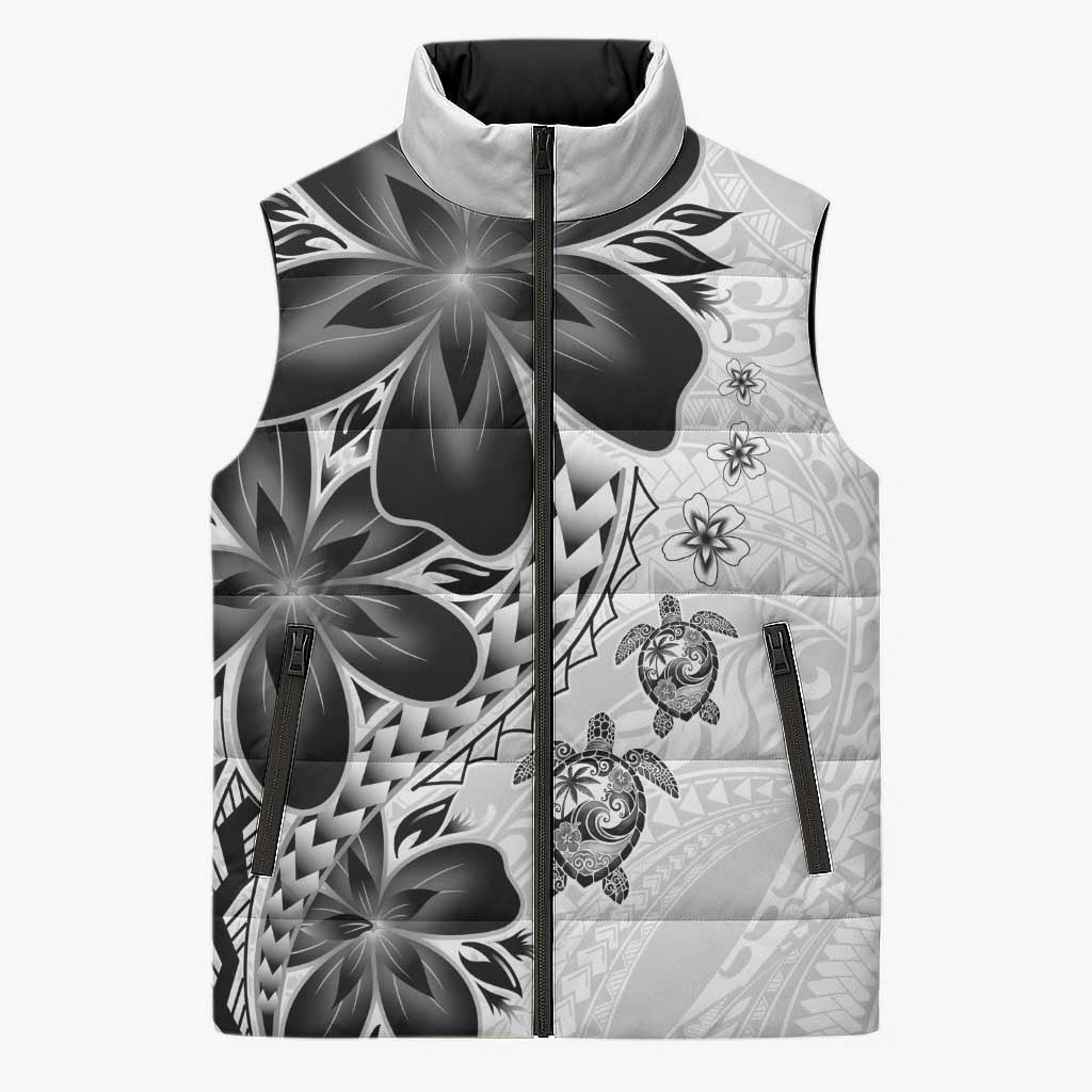 Polynesia Romantic Valentine Sleeveless Puffer Jacket Sea Turtle Couple With White Plumeria LT05 Unisex White - Polynesian Pride