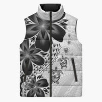 Polynesia Romantic Valentine Sleeveless Puffer Jacket Sea Turtle Couple With White Plumeria LT05 Unisex White - Polynesian Pride