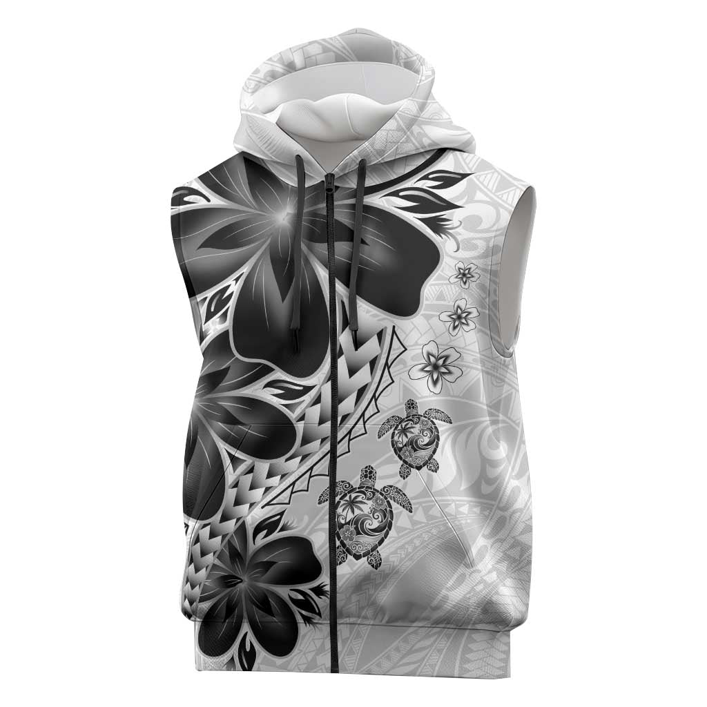 Polynesia Romantic Valentine Sleeveless Zip Hoodie Sea Turtle Couple With White Plumeria LT05 White - Polynesian Pride