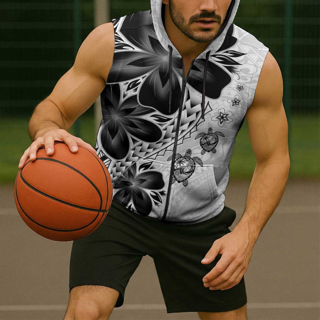 Polynesia Romantic Valentine Sleeveless Zip Hoodie Sea Turtle Couple With White Plumeria LT05 - Polynesian Pride