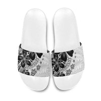 Polynesia Romantic Valentine Slide Sandals Sea Turtle Couple With White Plumeria LT05 White - Polynesian Pride