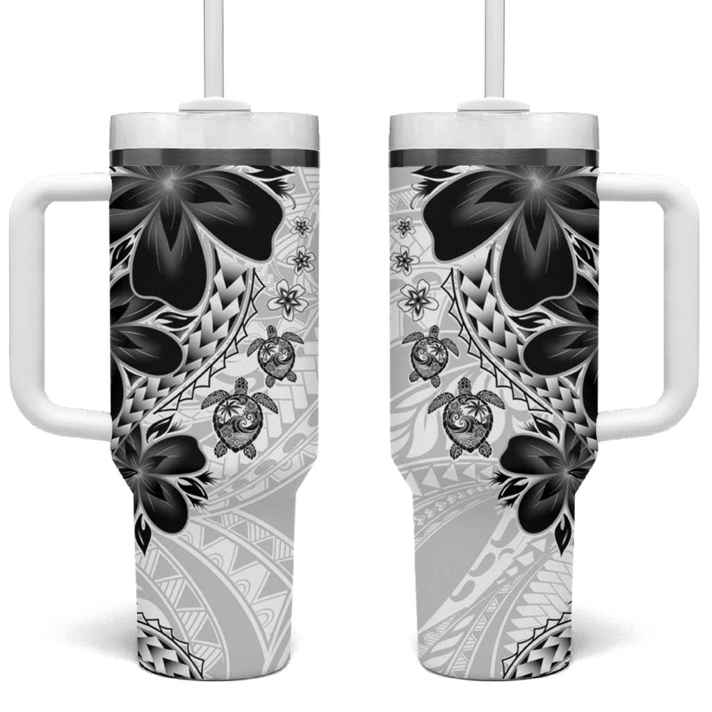 Polynesia Romantic Valentine Tumbler With Handle Sea Turtle Couple With White Plumeria LT05 One Size: 40 oz White - Polynesian Pride