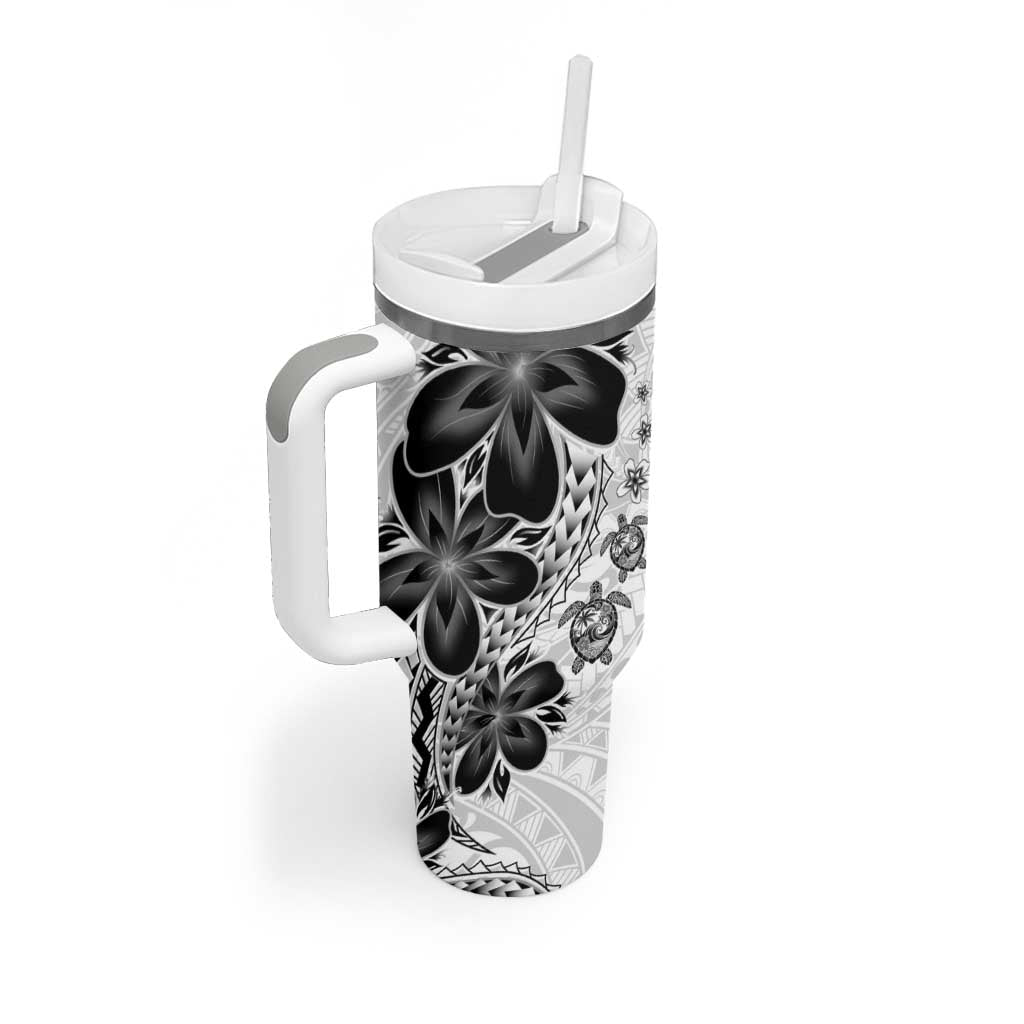 Polynesia Romantic Valentine Tumbler With Handle Sea Turtle Couple With White Plumeria LT05 - Polynesian Pride