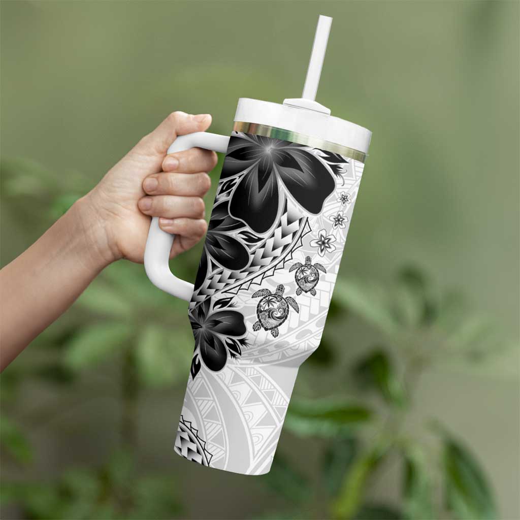 Polynesia Romantic Valentine Tumbler With Handle Sea Turtle Couple With White Plumeria LT05 - Polynesian Pride