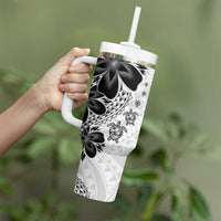 Polynesia Romantic Valentine Tumbler With Handle Sea Turtle Couple With White Plumeria LT05 - Polynesian Pride