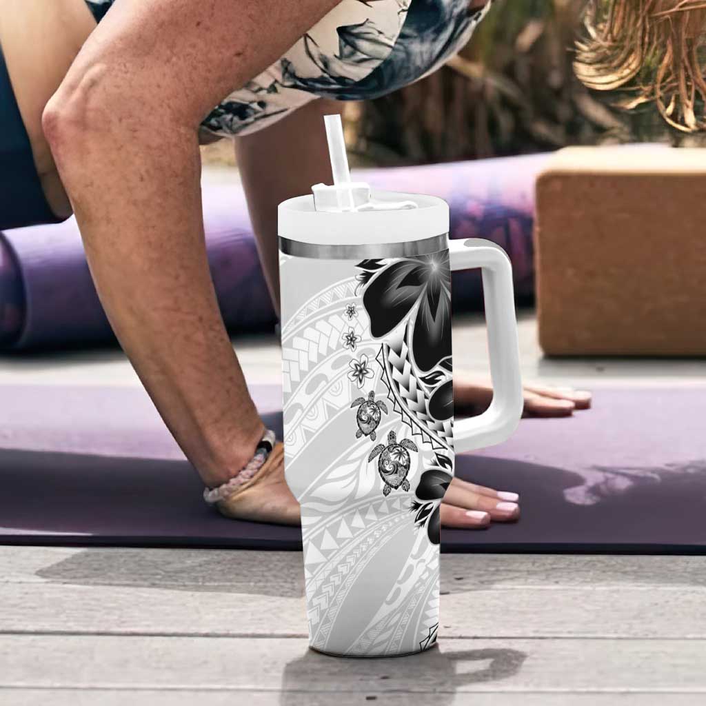 Polynesia Romantic Valentine Tumbler With Handle Sea Turtle Couple With White Plumeria LT05 - Polynesian Pride