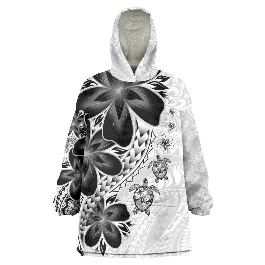 Polynesia Romantic Valentine Wearable Blanket Hoodie Sea Turtle Couple With White Plumeria LT05 One Size White - Polynesian Pride