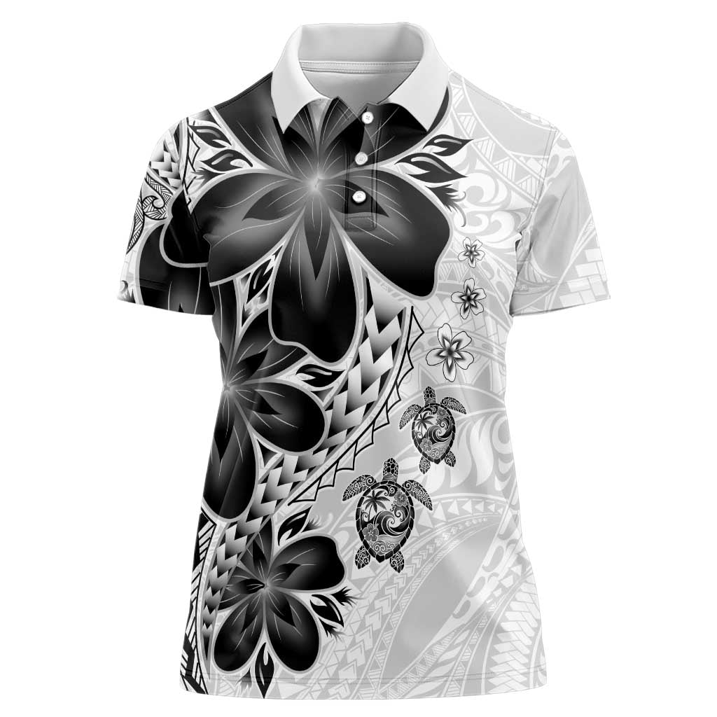 Polynesia Romantic Valentine Women Polo Shirt Sea Turtle Couple With White Plumeria LT05 Female White - Polynesian Pride