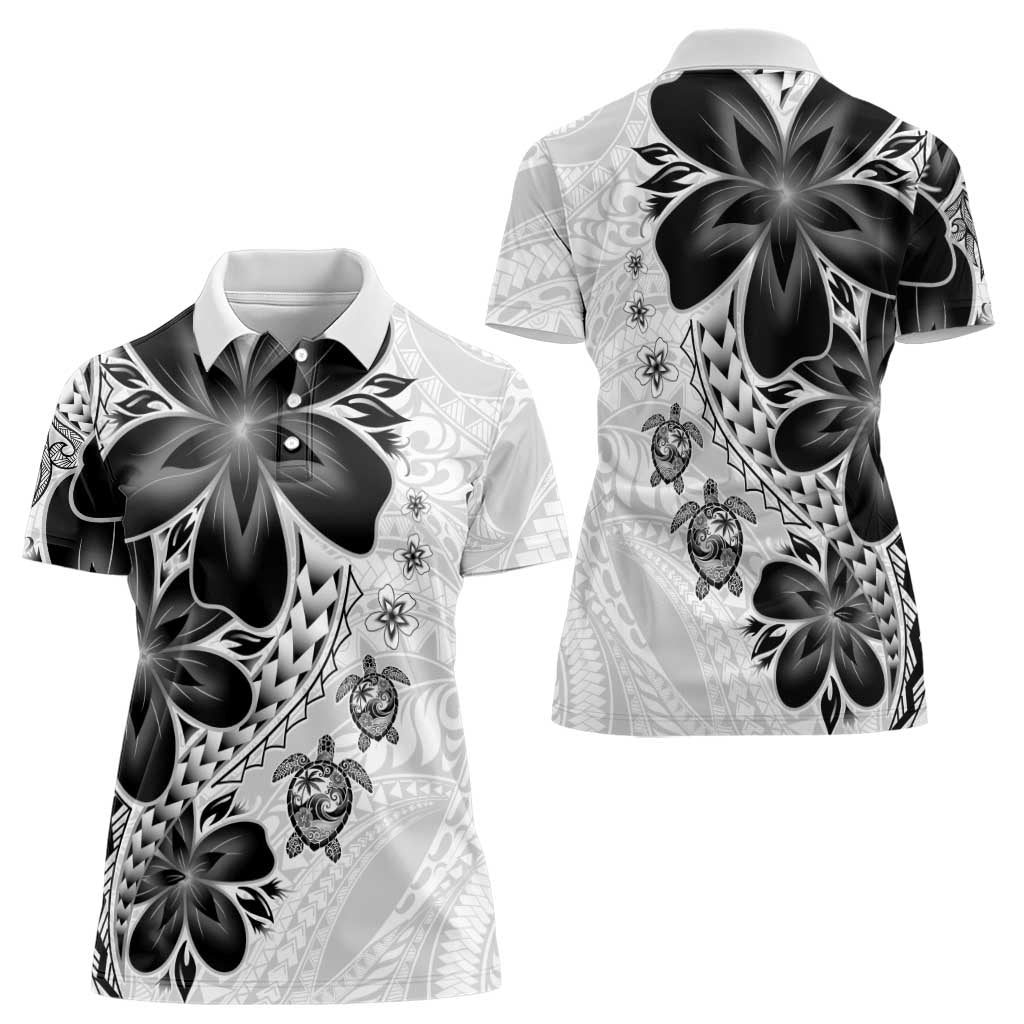 Polynesia Romantic Valentine Women Polo Shirt Sea Turtle Couple With White Plumeria LT05 - Polynesian Pride