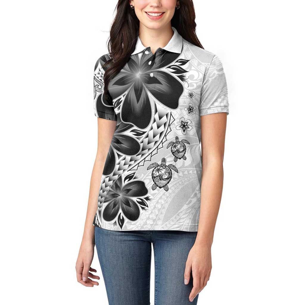 Polynesia Romantic Valentine Women Polo Shirt Sea Turtle Couple With White Plumeria LT05 - Polynesian Pride