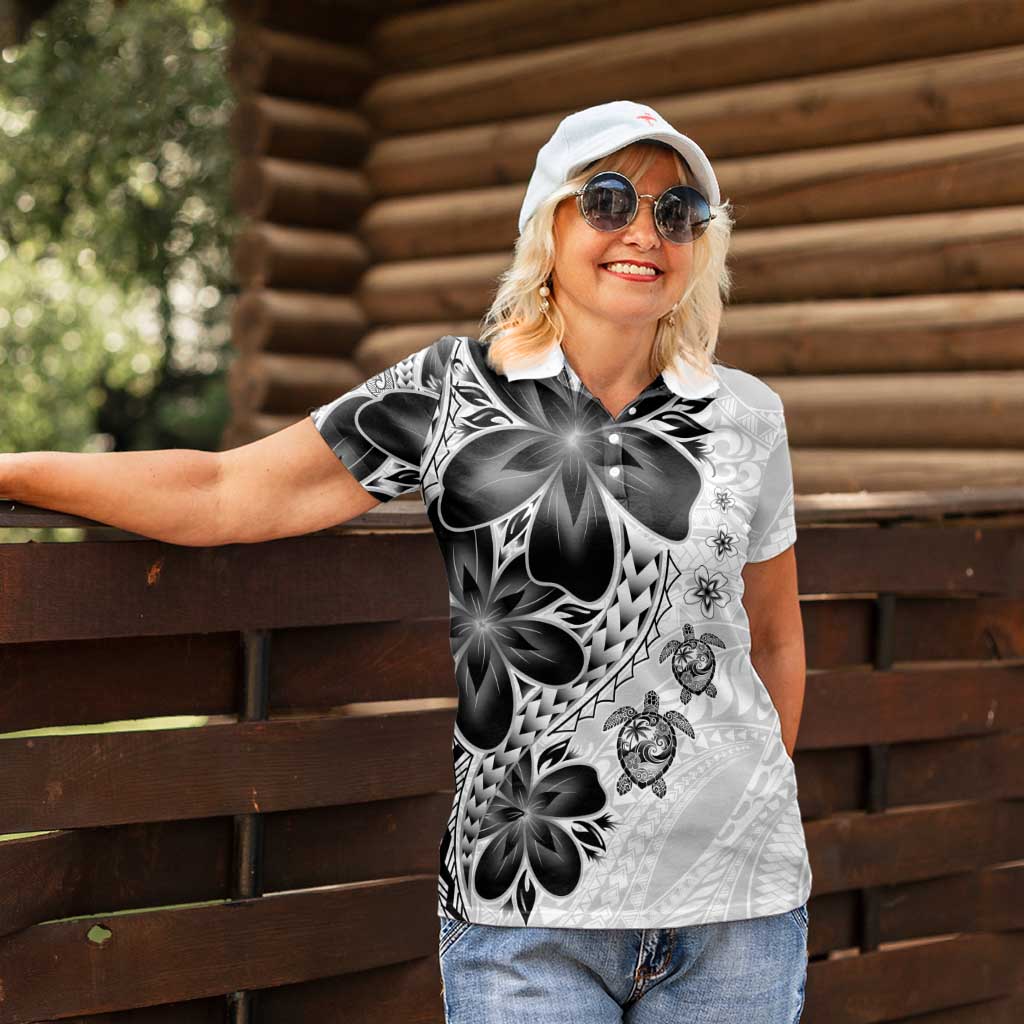 Polynesia Romantic Valentine Women Polo Shirt Sea Turtle Couple With White Plumeria LT05 - Polynesian Pride