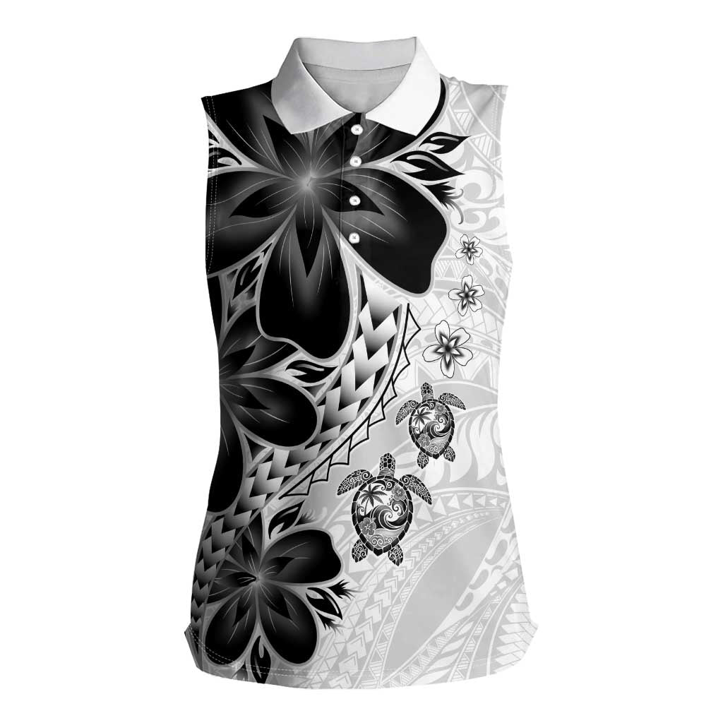 Polynesia Romantic Valentine Women Sleeveless Polo Shirt Sea Turtle Couple With White Plumeria