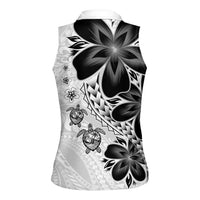 Polynesia Romantic Valentine Women Sleeveless Polo Shirt Sea Turtle Couple With White Plumeria