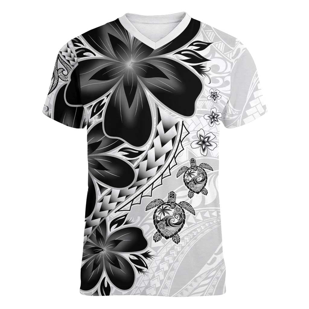Polynesia Romantic Valentine Women V-Neck T-Shirt Sea Turtle Couple With White Plumeria LT05 Female White - Polynesian Pride