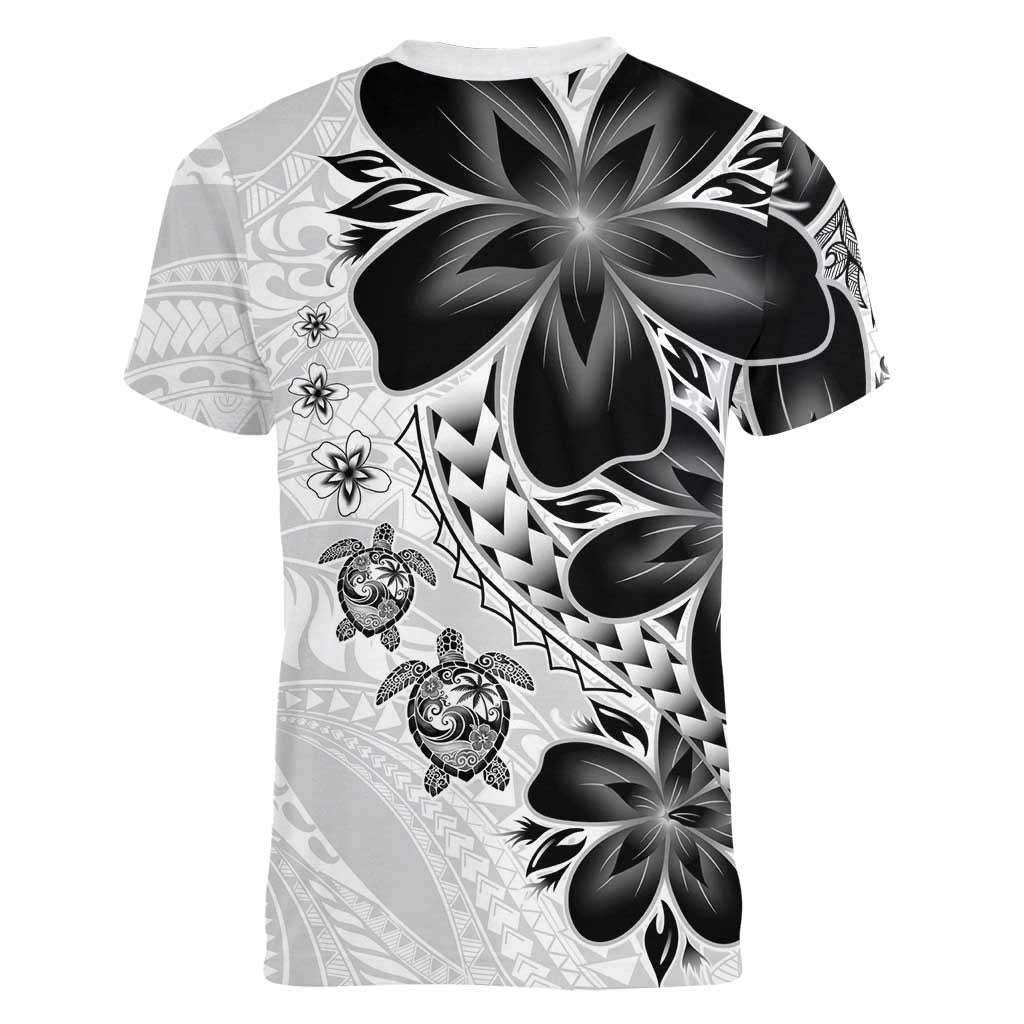 Polynesia Romantic Valentine Women V-Neck T-Shirt Sea Turtle Couple With White Plumeria LT05 - Polynesian Pride