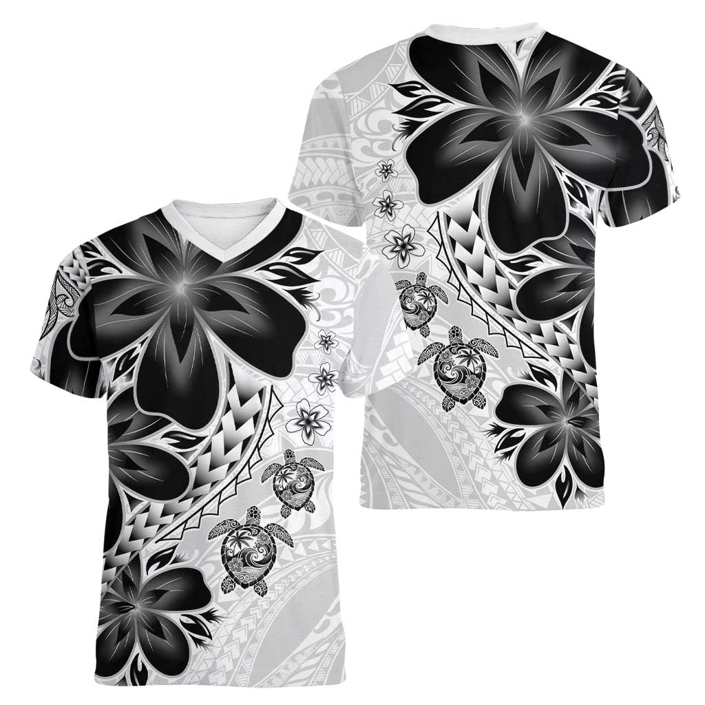 Polynesia Romantic Valentine Women V-Neck T-Shirt Sea Turtle Couple With White Plumeria LT05 - Polynesian Pride