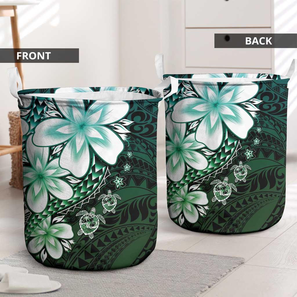Polynesia Romantic Valentine Laundry Basket Sea Turtle Couple With Aqua Gradient Plumeria LT05 - Polynesian Pride