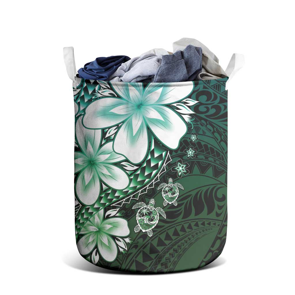 Polynesia Romantic Valentine Laundry Basket Sea Turtle Couple With Aqua Gradient Plumeria LT05 - Polynesian Pride