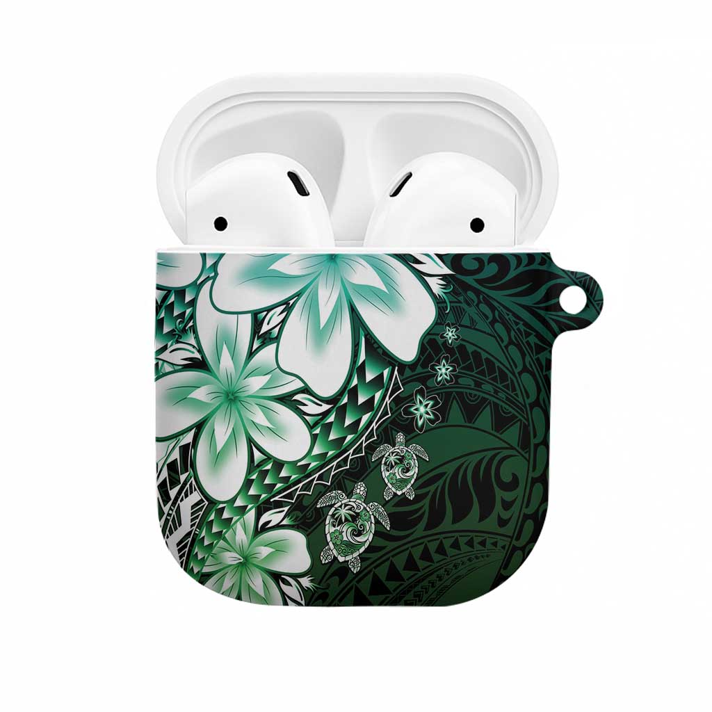 Polynesia Romantic Valentine AirPods Case Sea Turtle Couple With Aqua Gradient Plumeria LT05 Aqua - Polynesian Pride
