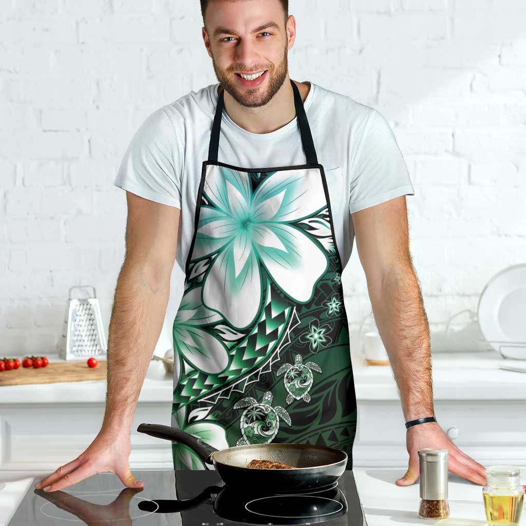 Polynesia Romantic Valentine Apron Sea Turtle Couple With Aqua Gradient Plumeria LT05 - Polynesian Pride